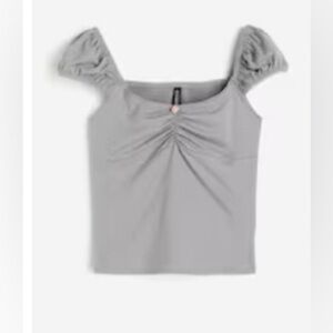 H&M picot-trimmed puff-sleeved top